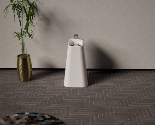 도자기 베이스·터치 UI 텀블러 세척기, 탄소포인트 연동 디자인 by Nubrid, Ceramic-base touch UI tumbler washer integrated with carbon-point system design by Nubrid.