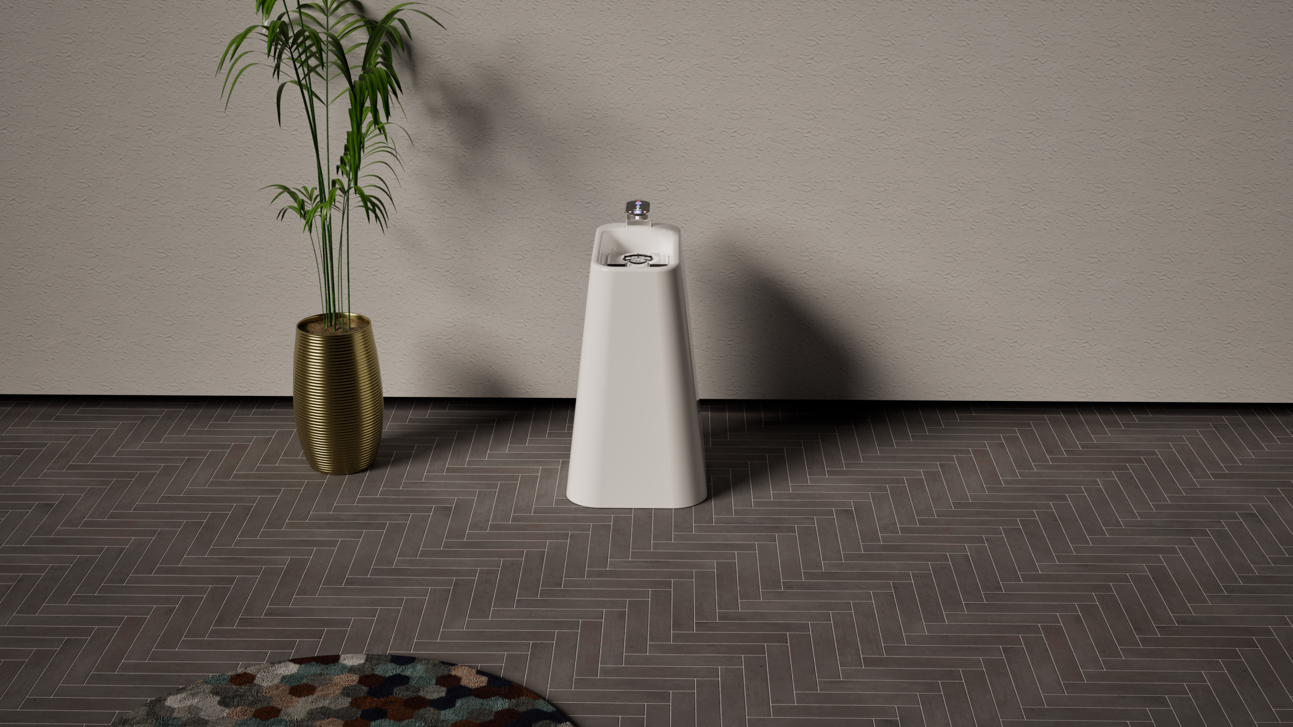 도자기 베이스·터치 UI 텀블러 세척기, 탄소포인트 연동 디자인 by Nubrid, Ceramic-base touch UI tumbler washer integrated with carbon-point system design by Nubrid.
