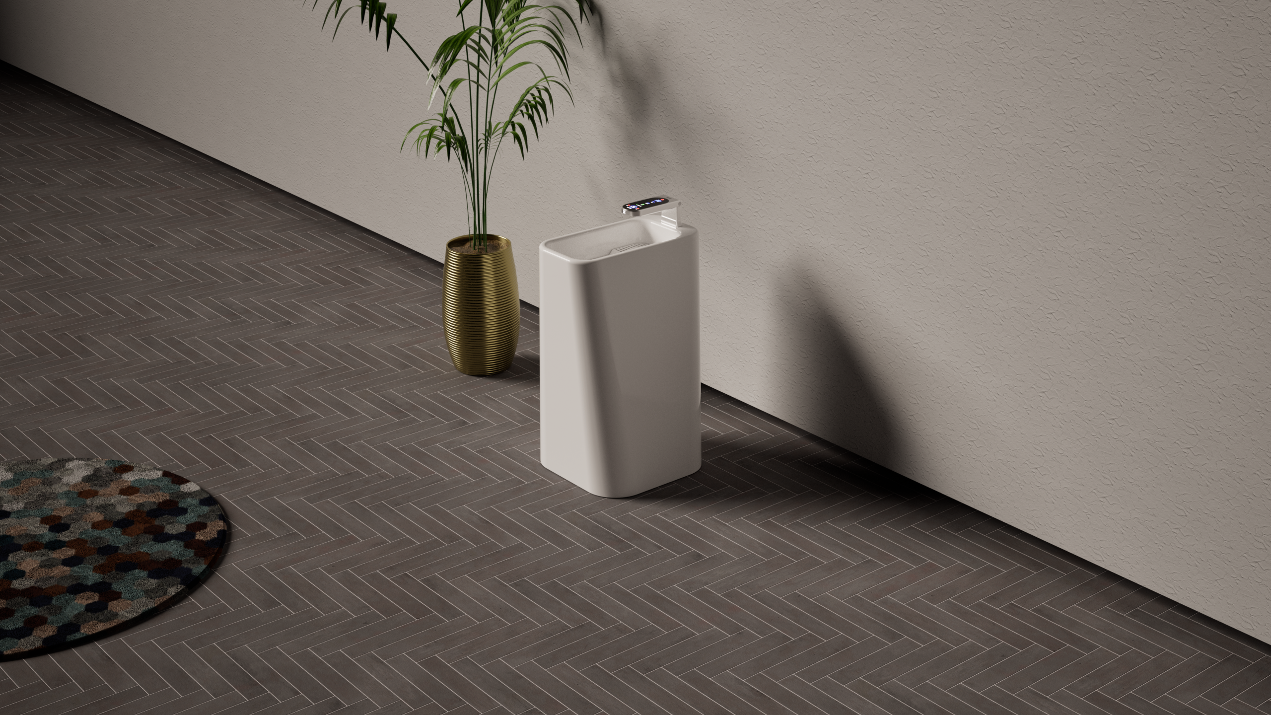 도자기 베이스·터치 UI 텀블러 세척기, 탄소포인트 연동 디자인 by Nubrid, Ceramic-base touch UI tumbler washer integrated with carbon-point system design by Nubrid.